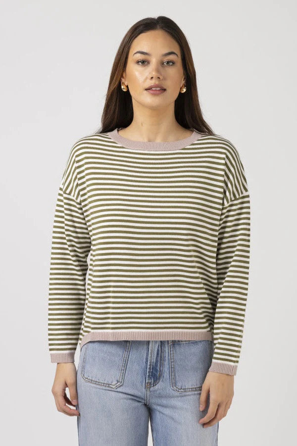 Stella and Gemma Street Jumper - Olive/White